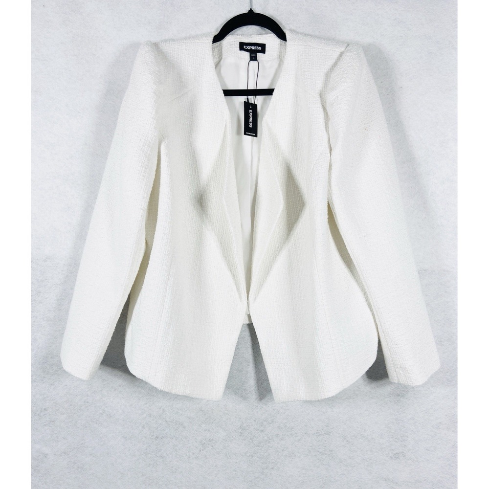 Express Jacket Women's XL White Open Blazer Long Sleeves Tweed New